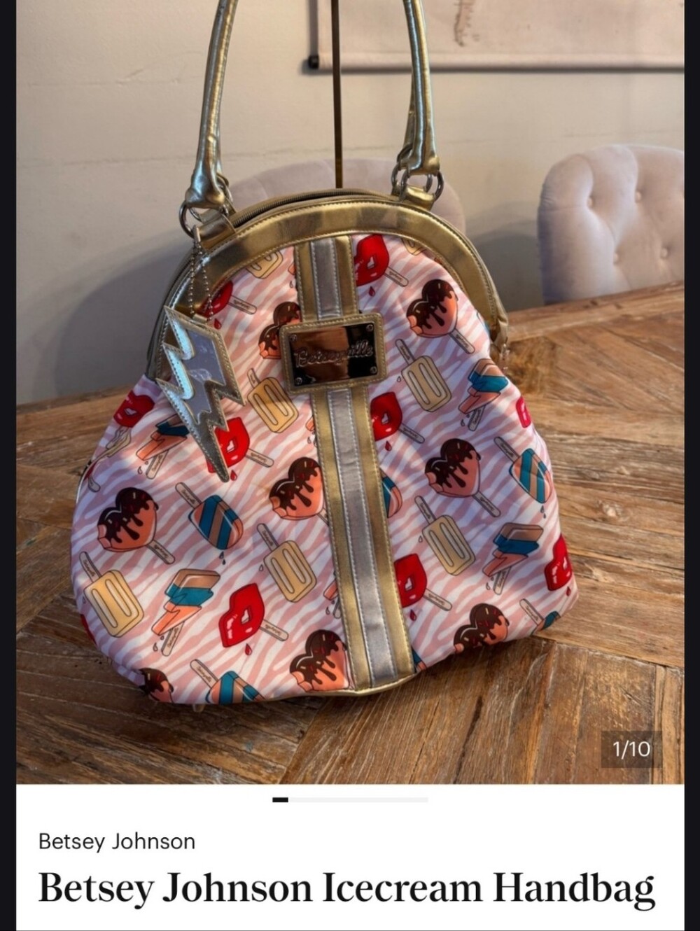 Betsey Johnson Gold-Trim Pink Ice Cream & Popsicle Shoulder Bag